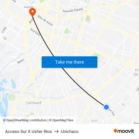 Acceso Sur X Usher Ríos to Unichaco map