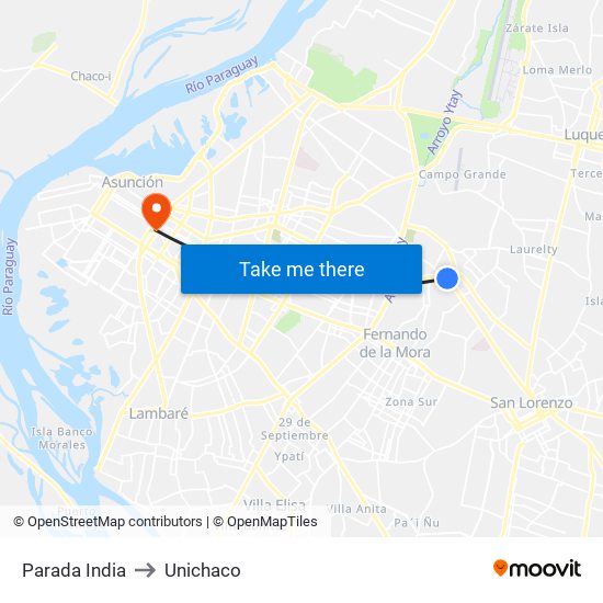 Parada India to Unichaco map