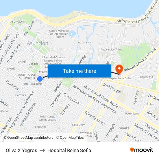 Oliva X Yegros to Hospital Reina Sofia map