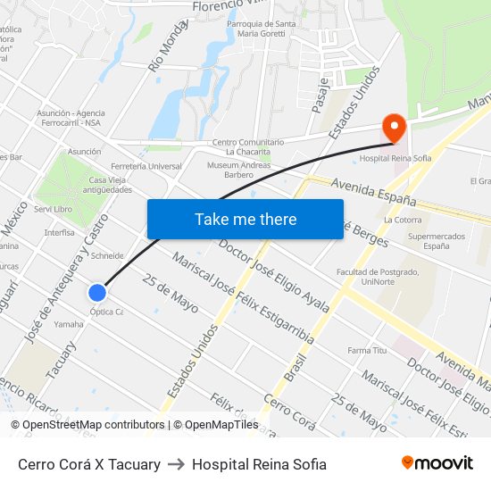 Cerro Corá X Tacuary to Hospital Reina Sofia map