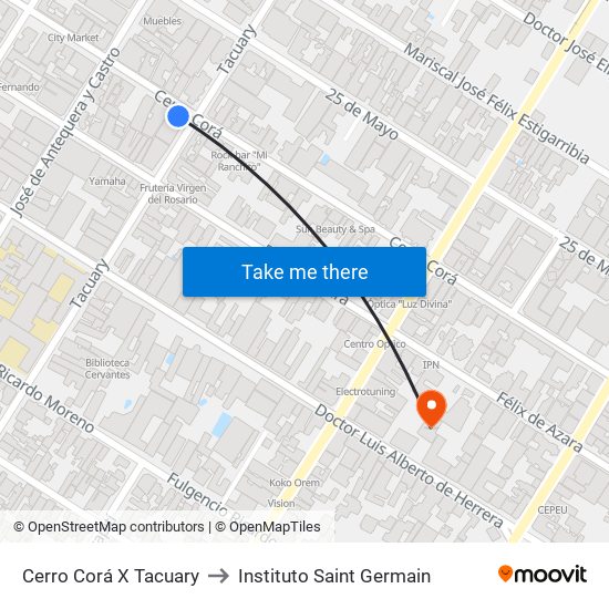 Cerro Corá X Tacuary to Instituto Saint Germain map