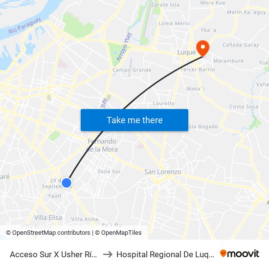 Acceso Sur X Usher Ríos to Hospital Regional De Luque map