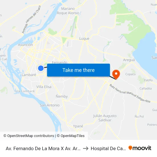 Av. Fernando De La Mora (Terminal Asunción) to Hospital De Cancer map
