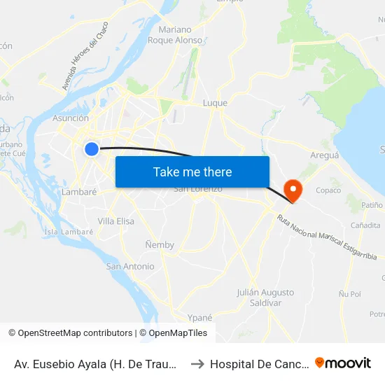 Av. Eusebio Ayala (H. De Trauma) to Hospital De Cancer map