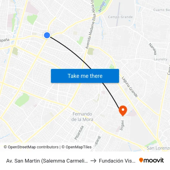 Av. San Martin (Salemma Carmelitas) to Fundación Visión map