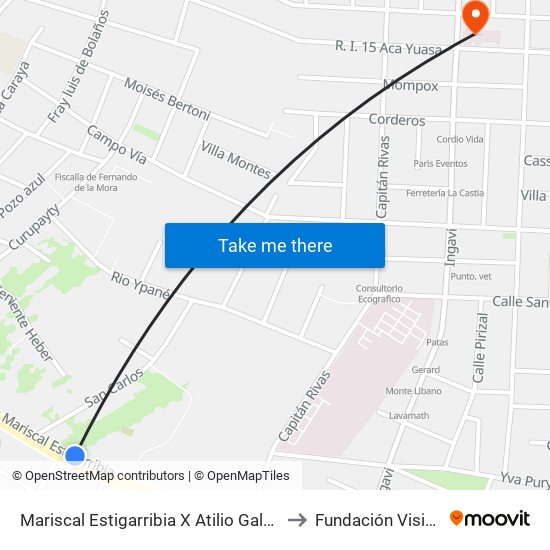 Mariscal Estigarribia X Atilio Galfre to Fundación Visión map