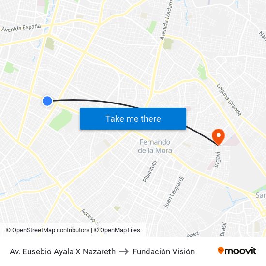 Av. Eusebio Ayala X Nazareth to Fundación Visión map