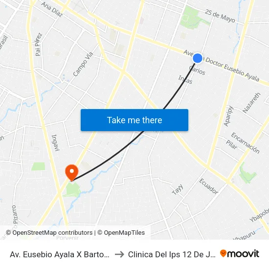 Av. Eusebio Ayala X Bartolomé to Clinica Del Ips 12 De Junio map