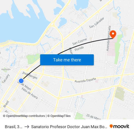 Brasil, 312 to Sanatorio Profesor Doctor Juan Max Boettner map