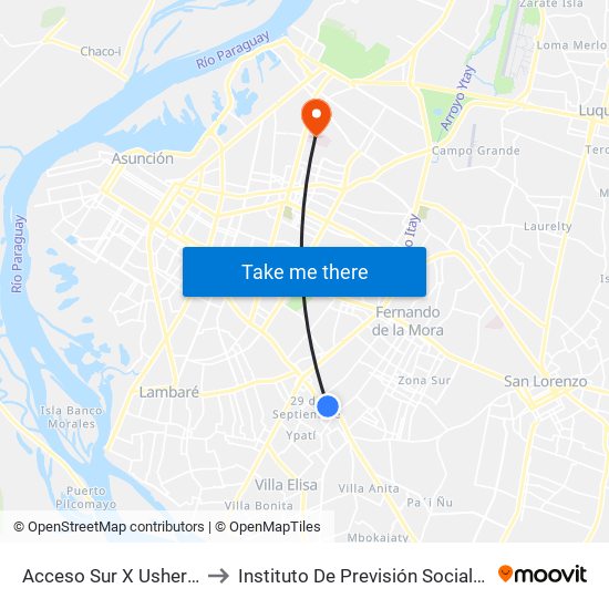 Acceso Sur X Usher Ríos to Instituto De Previsión Social (I.P.S.) map