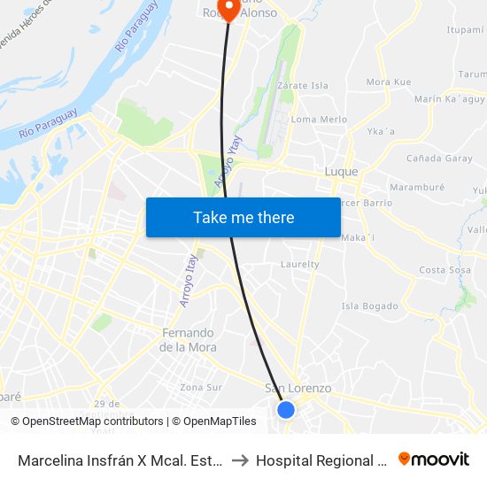 Marcelina Insfrán X Mcal. Estigarribia to Hospital Regional M.R.A. map