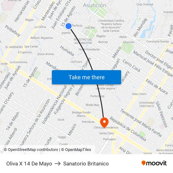 Oliva X 14 De Mayo to Sanatorio Britanico map