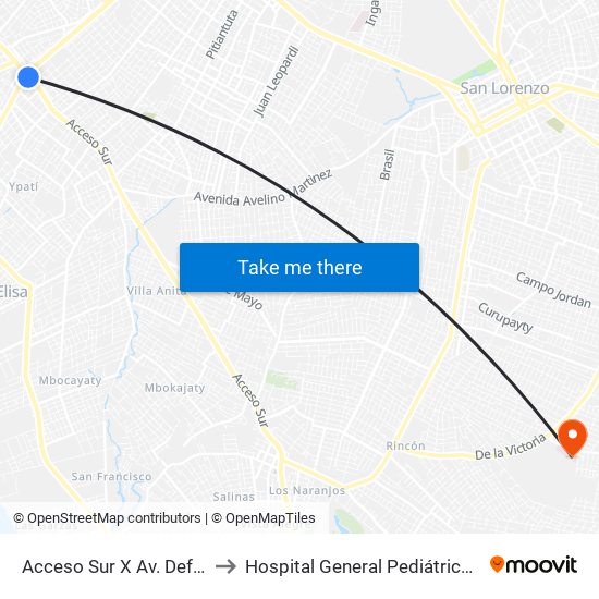 Acceso Sur X Av. Defensores Del Chaco to Hospital General Pediátrico ""Niños De Acosta Ñu"" map