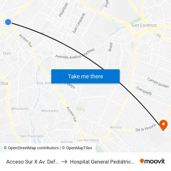 Acceso Sur X Av. Defensores Del Chaco to Hospital General Pediátrico ""Niños De Acosta Ñu"" map