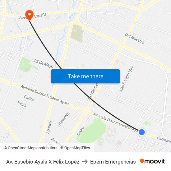 Av. Eusebio Ayala X Félix Lopéz to Epem Emergencias map