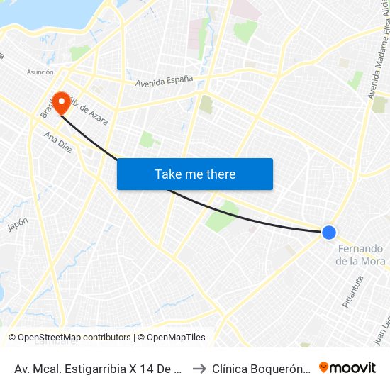 Av. Mcal. Estigarribia X 14 De Mayo to Clínica Boquerón Ips map