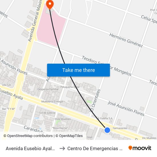 Avenida Eusebio Ayala, 1323 to Centro De Emergencias Médicas map