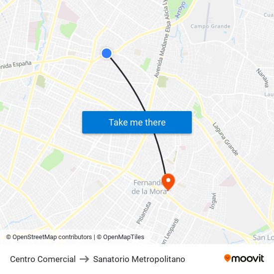 Centro Comercial to Sanatorio Metropolitano map