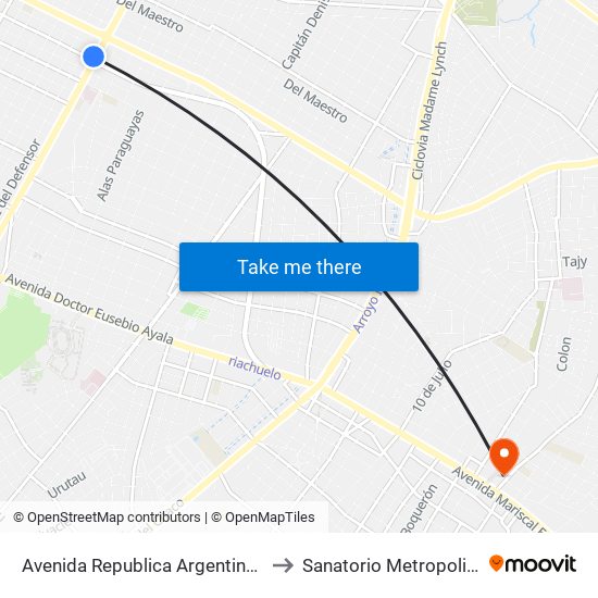 Avenida Republica Argentina, 201 to Sanatorio Metropolitano map