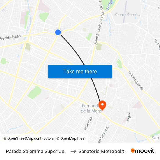 Parada Salemma Super Center to Sanatorio Metropolitano map