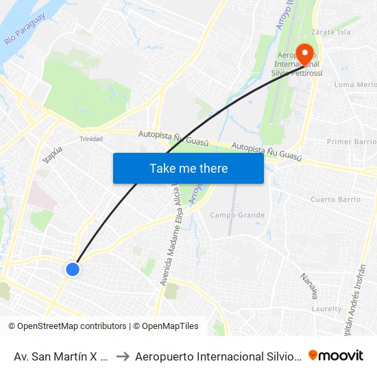 Av. San Martín X Austria to Aeropuerto Internacional Silvio Pettirossi map