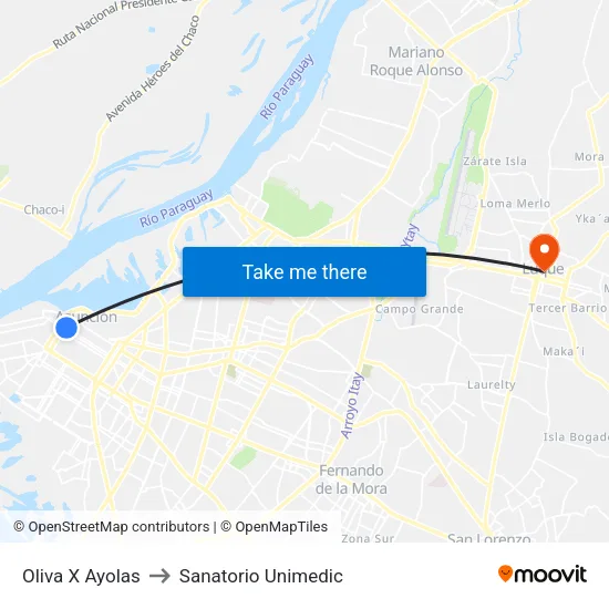 Oliva X Ayolas to Sanatorio Unimedic map