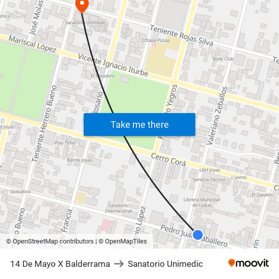 14 De Mayo X Balderrama to Sanatorio Unimedic map