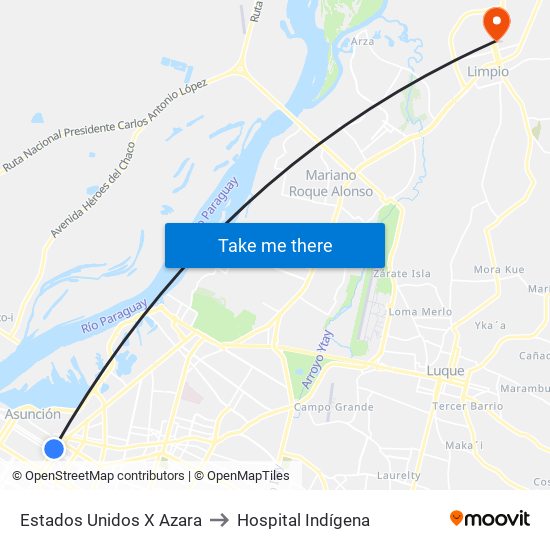 Estados Unidos X Azara to Hospital Indígena map