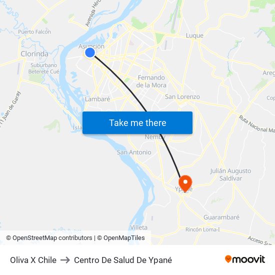 Oliva X Chile to Centro De Salud De Ypané map