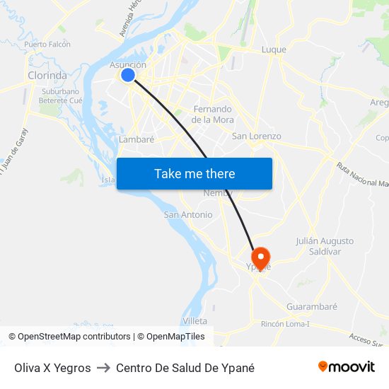 Oliva X Yegros to Centro De Salud De Ypané map