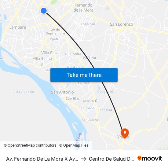 Av. Fernando De La Mora X Av. Argentina to Centro De Salud De Ypané map