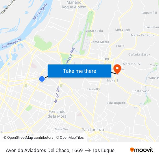 Avenida Aviadores Del Chaco, 1669 to Ips Luque map