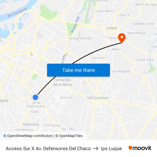 Acceso Sur X Av. Defensores Del Chaco to Ips Luque map