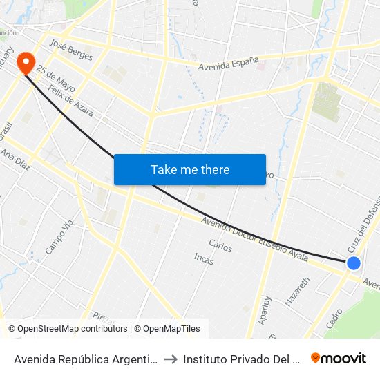 Avenida República Argentina, 1864 to Instituto Privado Del Niño Ipn map