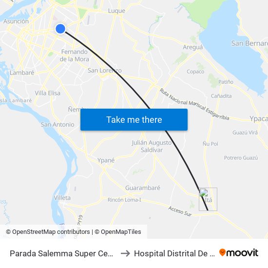 Parada Salemma Super Center to Hospital Distrital De Itá map