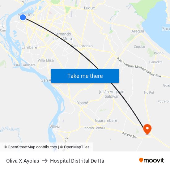 Oliva X Ayolas to Hospital Distrital De Itá map