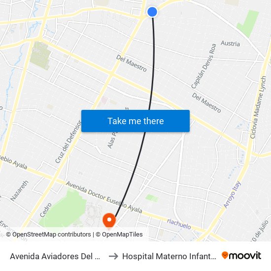 Avenida Aviadores Del Chaco, 1669 to Hospital Materno Infantil San Pablo map