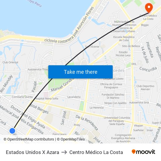 Estados Unidos X Azara to Centro Médico La Costa map