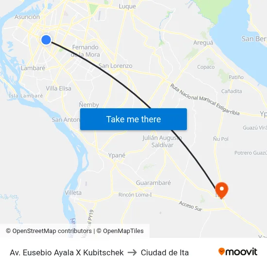 Av. Eusebio Ayala X Kubitschek to Ciudad de Ita map