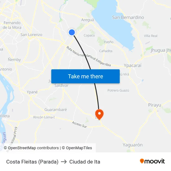 Costa Fleitas (Parada) to Ciudad de Ita map