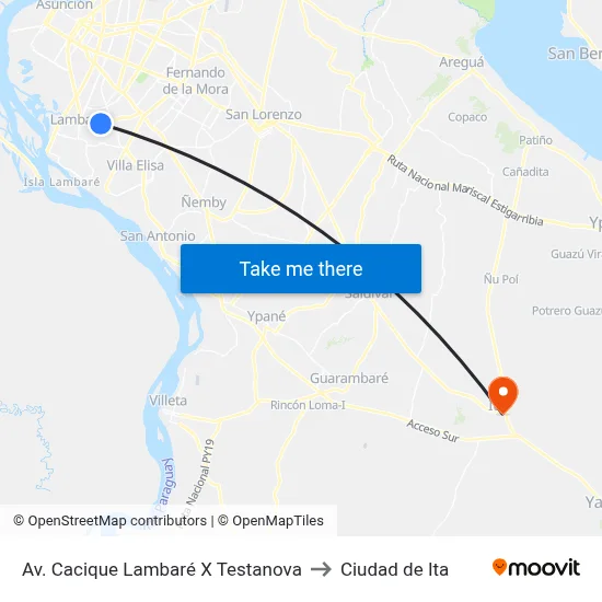 Av. Cacique Lambaré X Testanova to Ciudad de Ita map