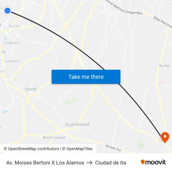 Av. Moises Bertoni X Los Alamos to Ciudad de Ita map
