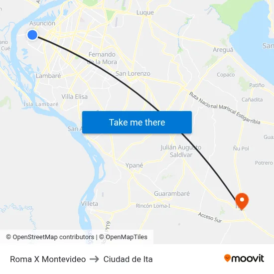 Roma X Montevideo to Ciudad de Ita map