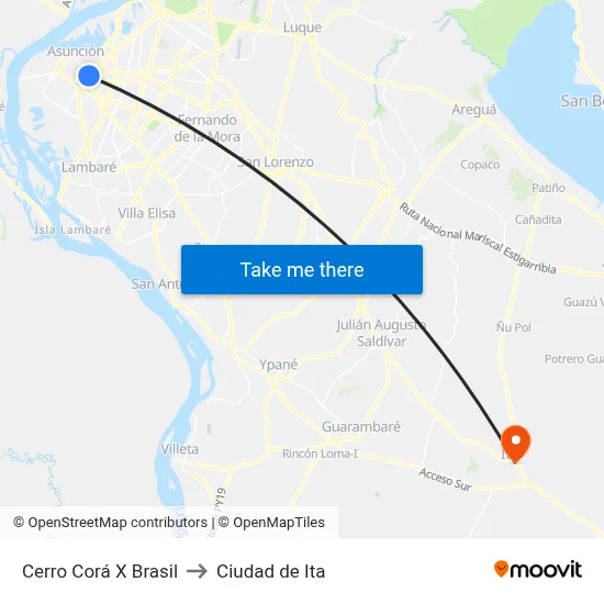 Cerro Corá X Brasil to Ciudad de Ita map