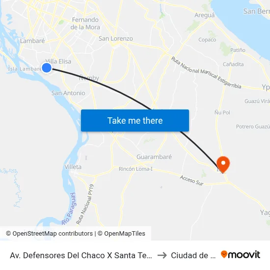 Av. Defensores Del Chaco X Santa Teresa to Ciudad de Ita map