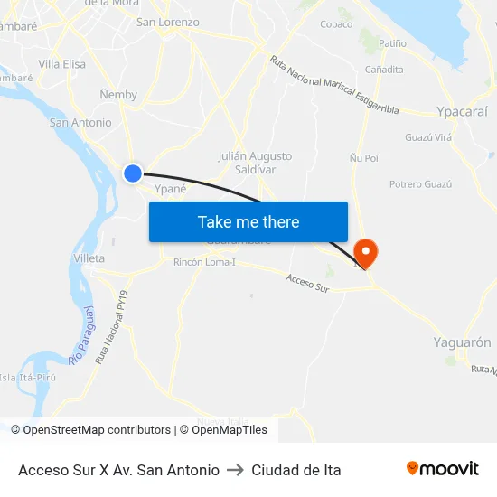 Acceso Sur X Av. San Antonio to Ciudad de Ita map