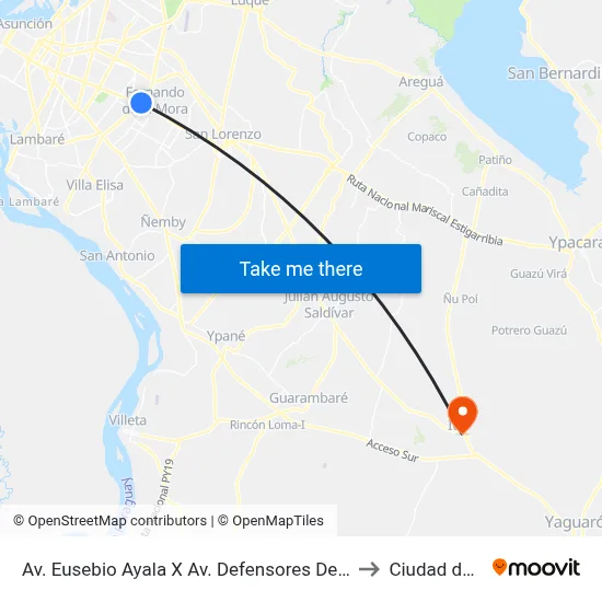 Av. Eusebio Ayala X Av. Defensores Del Chaco to Ciudad de Ita map