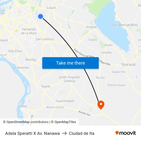 Adela Speratti X Av. Nanawa to Ciudad de Ita map