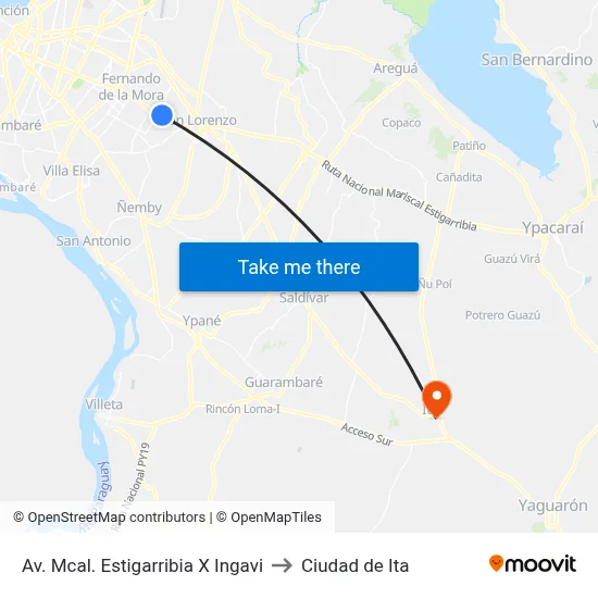 Av. Mcal. Estigarribia X Ingavi to Ciudad de Ita map