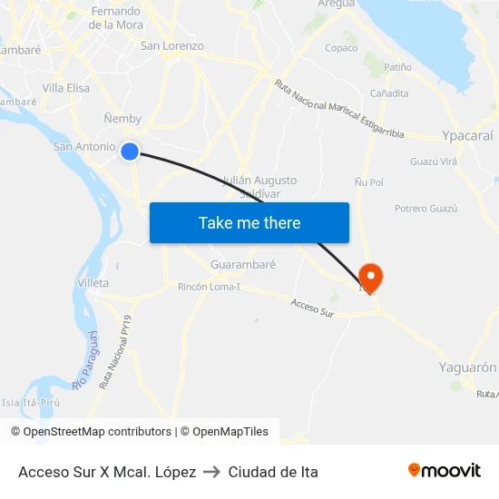 Acceso Sur X Mcal. López to Ciudad de Ita map